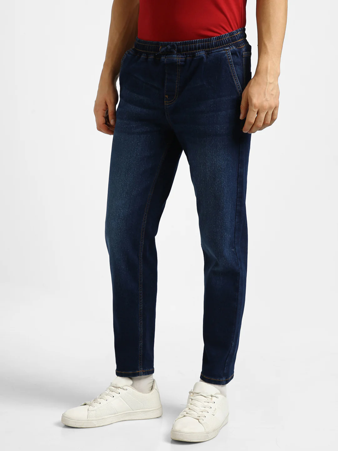 Men's Dark Blue Regular Fit Washed Jogger Jeans Stretchable - Image 2
