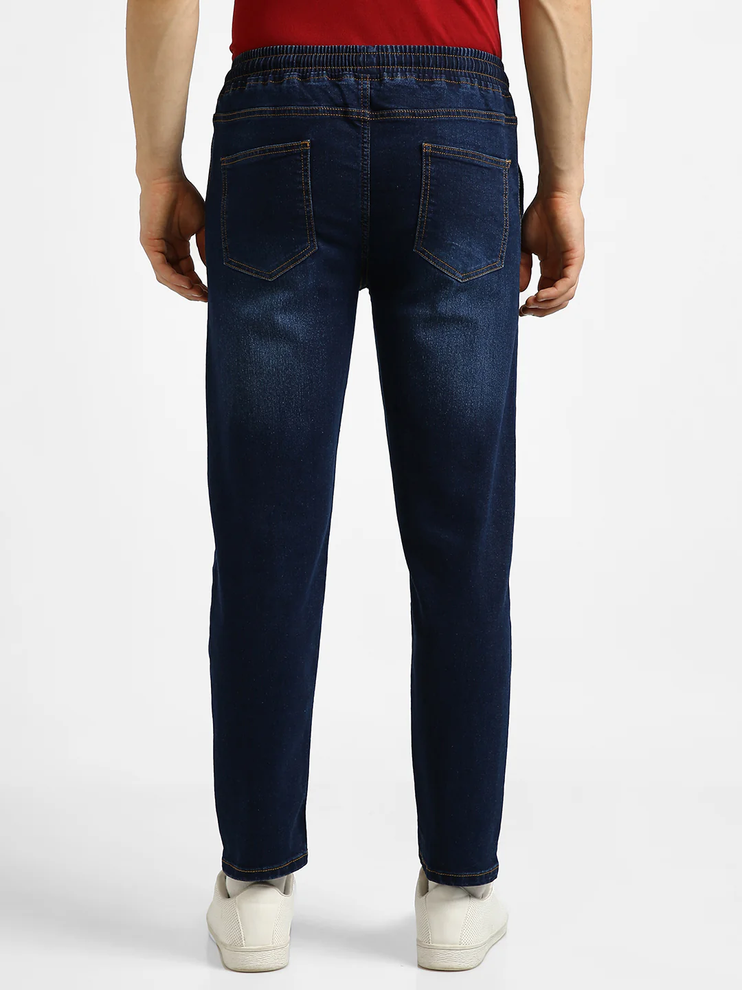Men's Dark Blue Regular Fit Washed Jogger Jeans Stretchable - Image 3