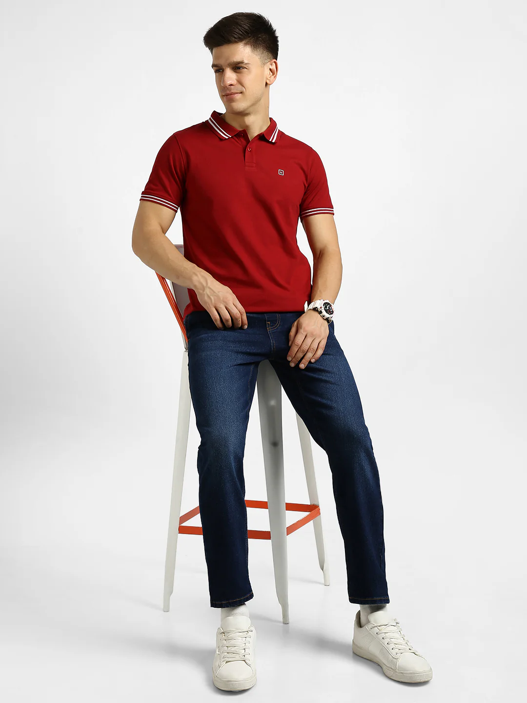 Men's Dark Blue Regular Fit Washed Jogger Jeans Stretchable - Image 4