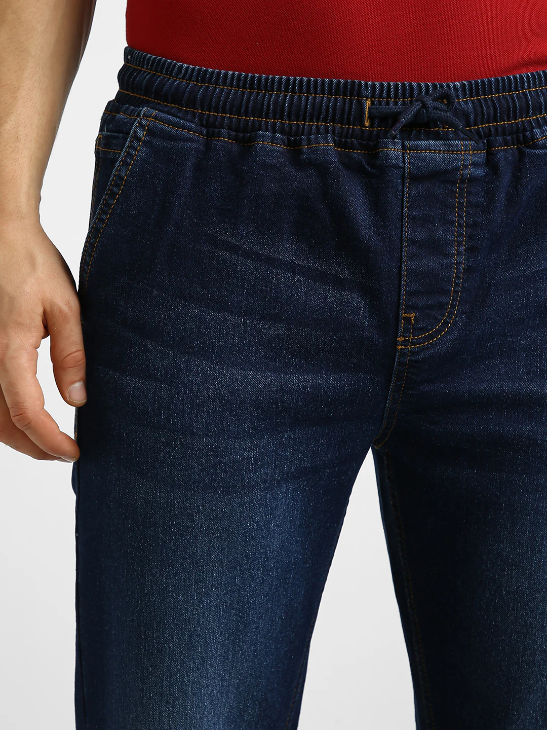 Men's Dark Blue Regular Fit Washed Jogger Jeans Stretchable - Image 5