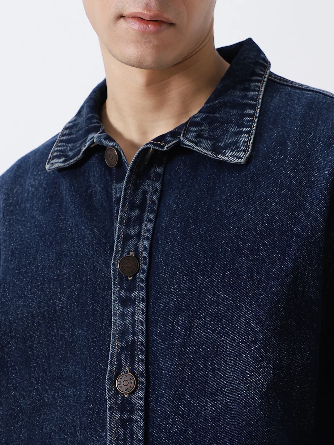 Men's Dark Blue Relaxed Fit Full Sleeve Utility Denim Jacket - Image 5