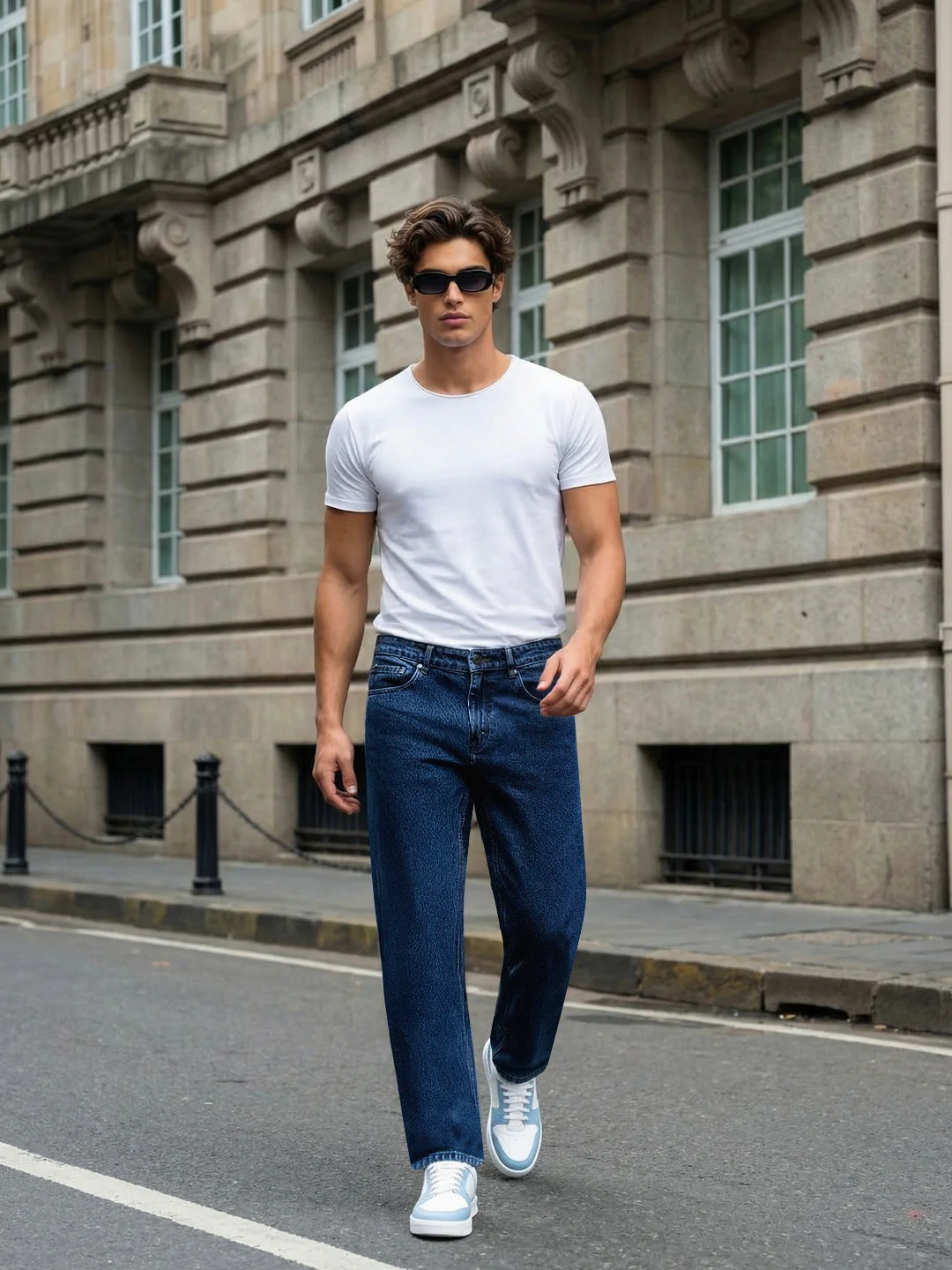 Men's Dark Blue Relaxed Fit Washed Denim Jeans Non-Stretchable - Image 4