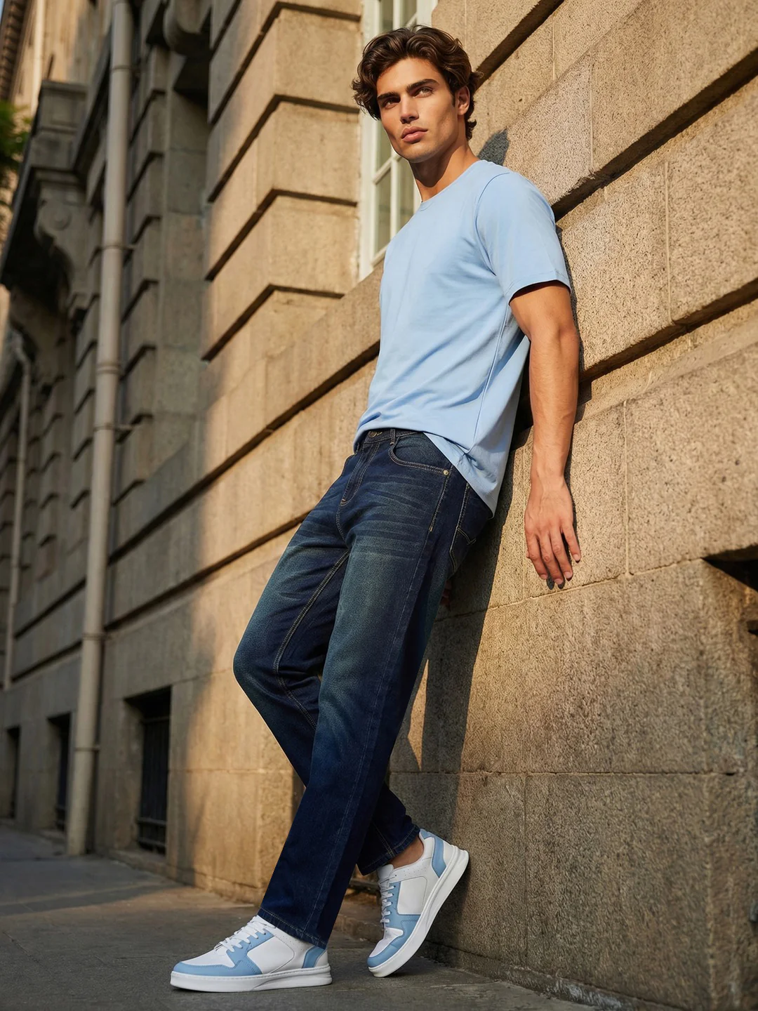 Men's Dark Blue Relaxed Fit Washed Denim Jeans Non-Stretchable - Image 4