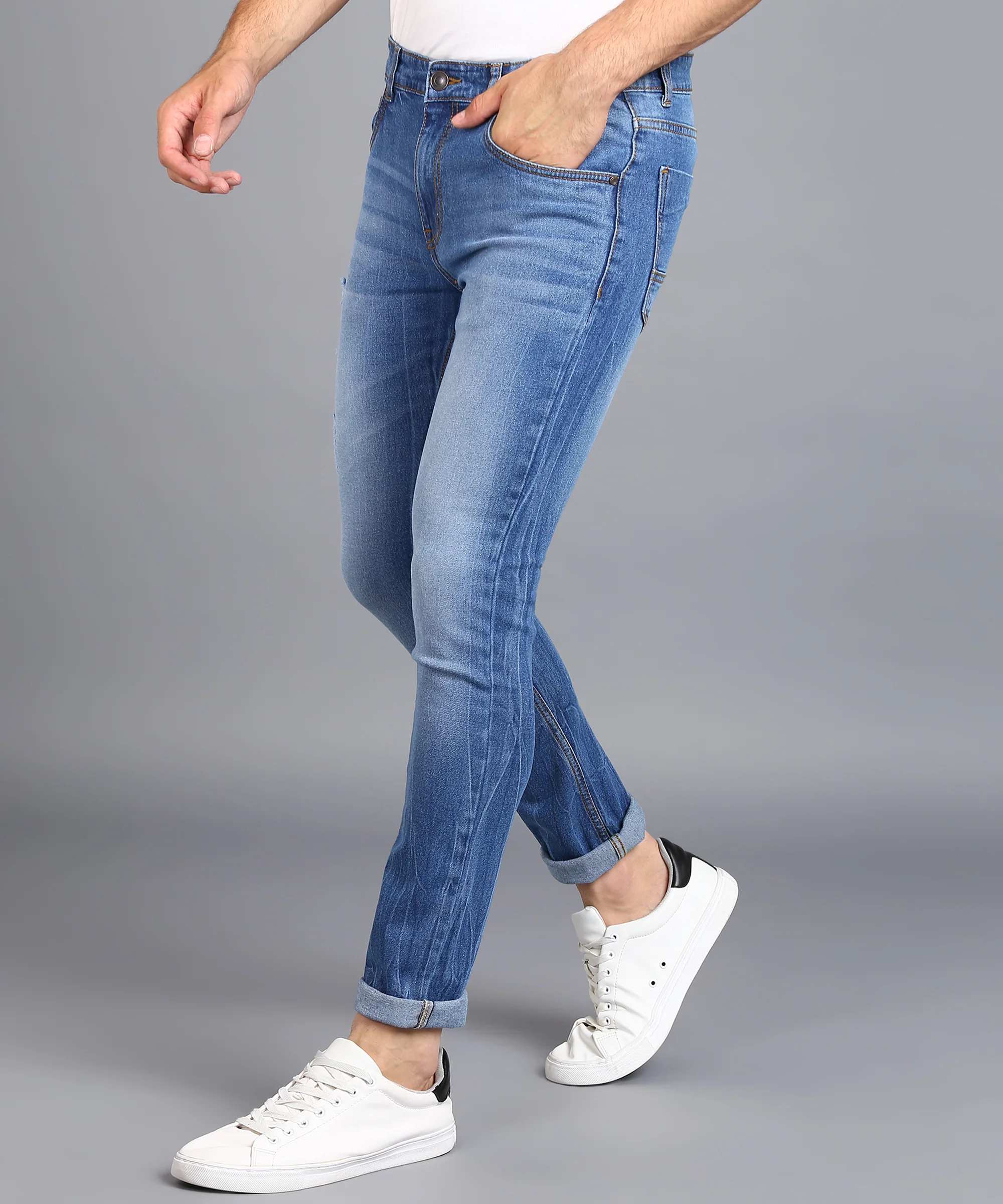 Men's Dark Blue Skinny Fit Washed Jeans Stretchable - Image 2