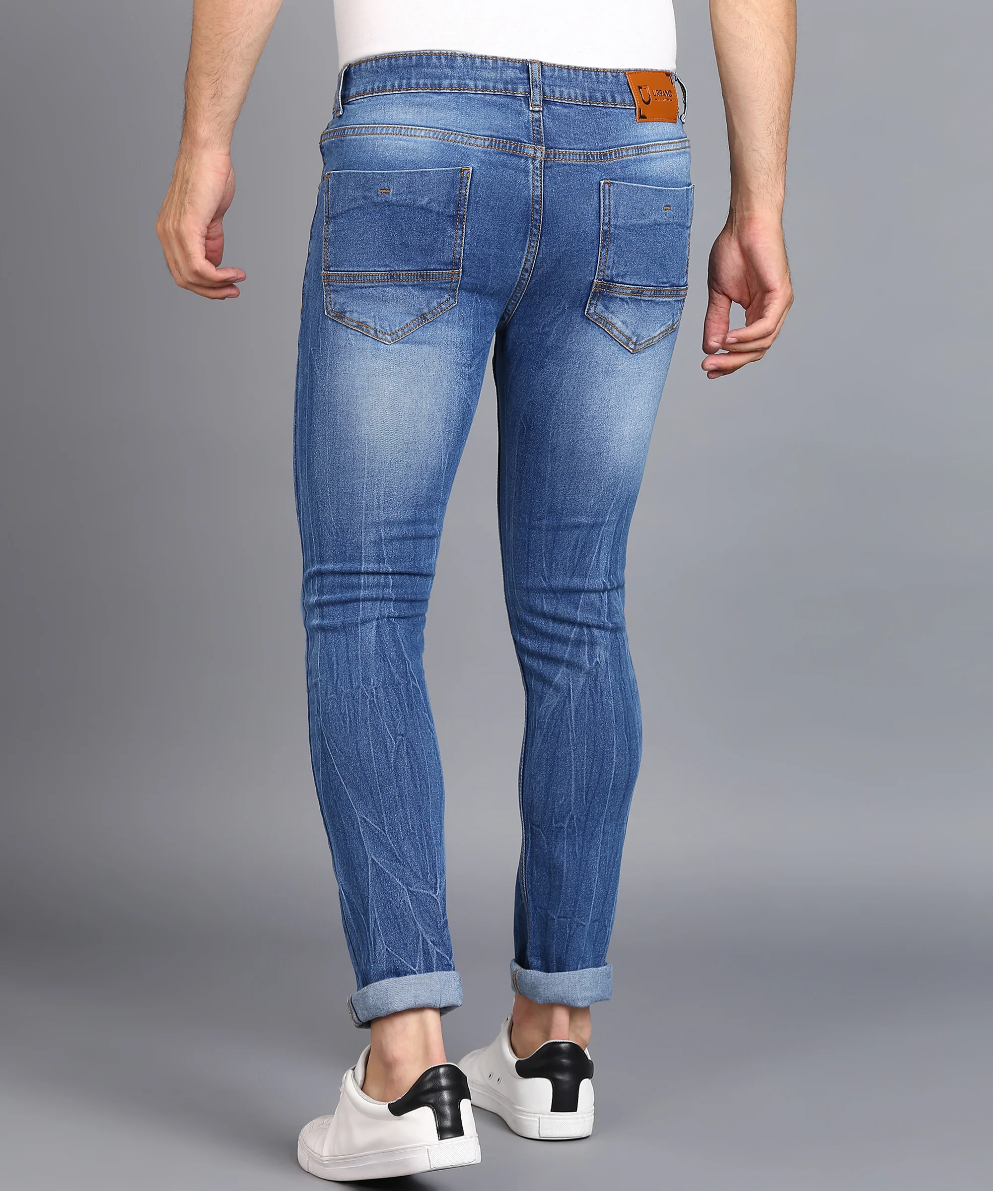 Men's Dark Blue Skinny Fit Washed Jeans Stretchable - Image 3