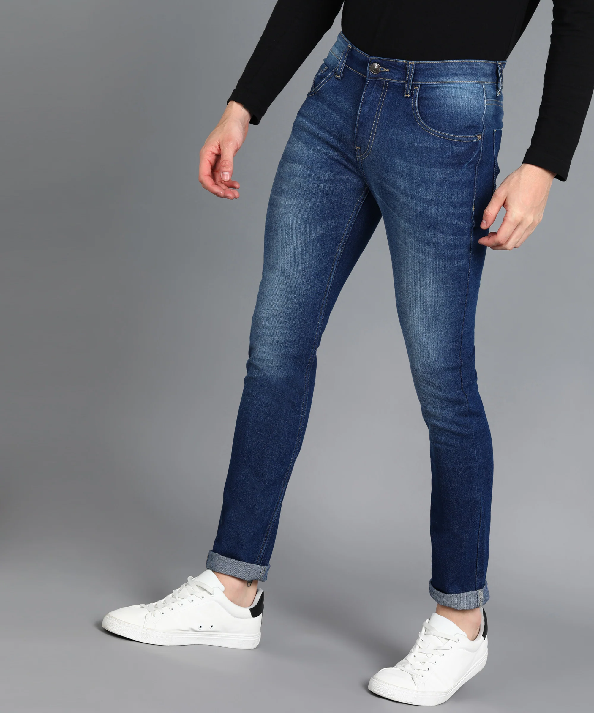 Men's Dark Blue Skinny Fit Washed Jeans Stretchable - Image 2