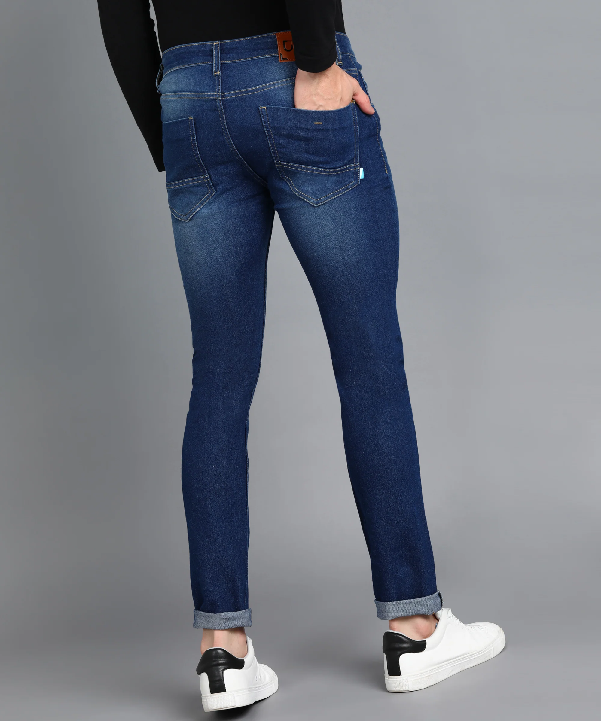 Men's Dark Blue Skinny Fit Washed Jeans Stretchable - Image 3
