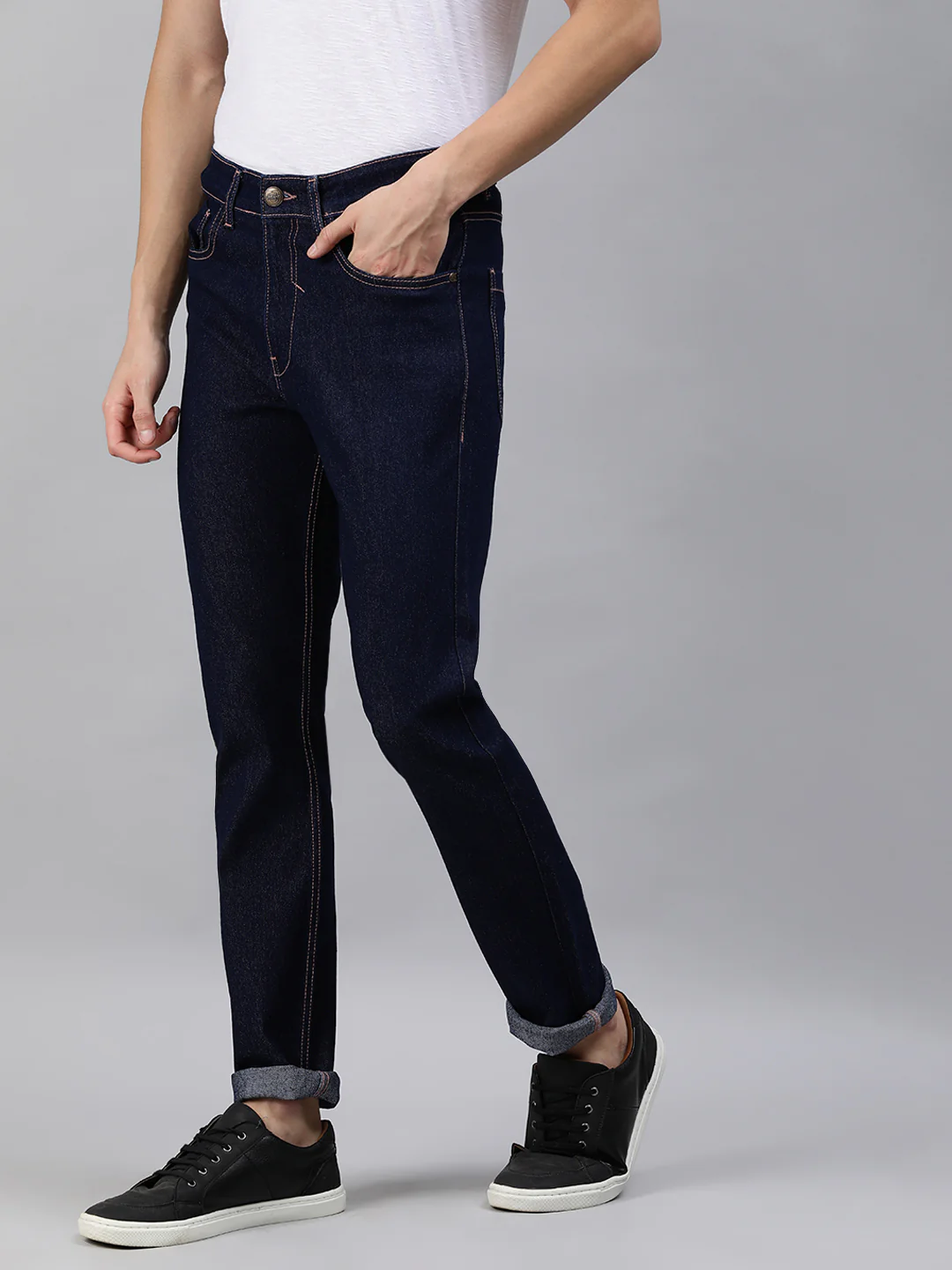 Men's Dark Blue Slim Fit Denim Jeans Stretchable - Image 2