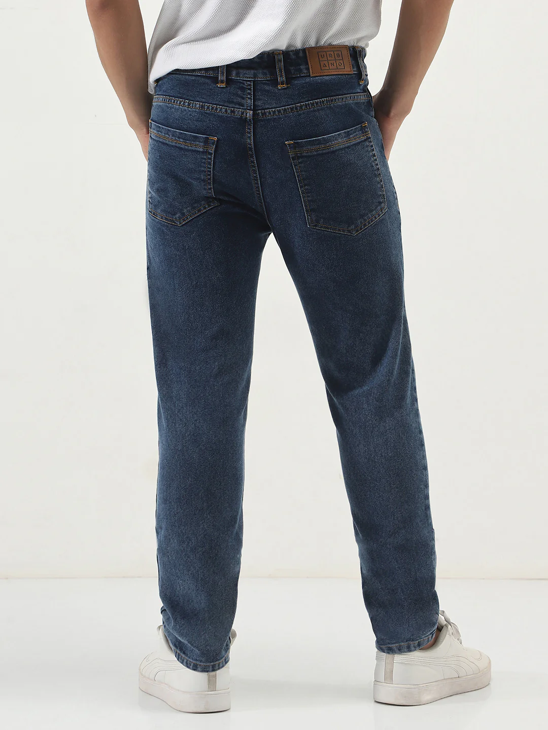Men's Dark Blue Slim Fit Washed Denim Jeans Stretchable - Image 3
