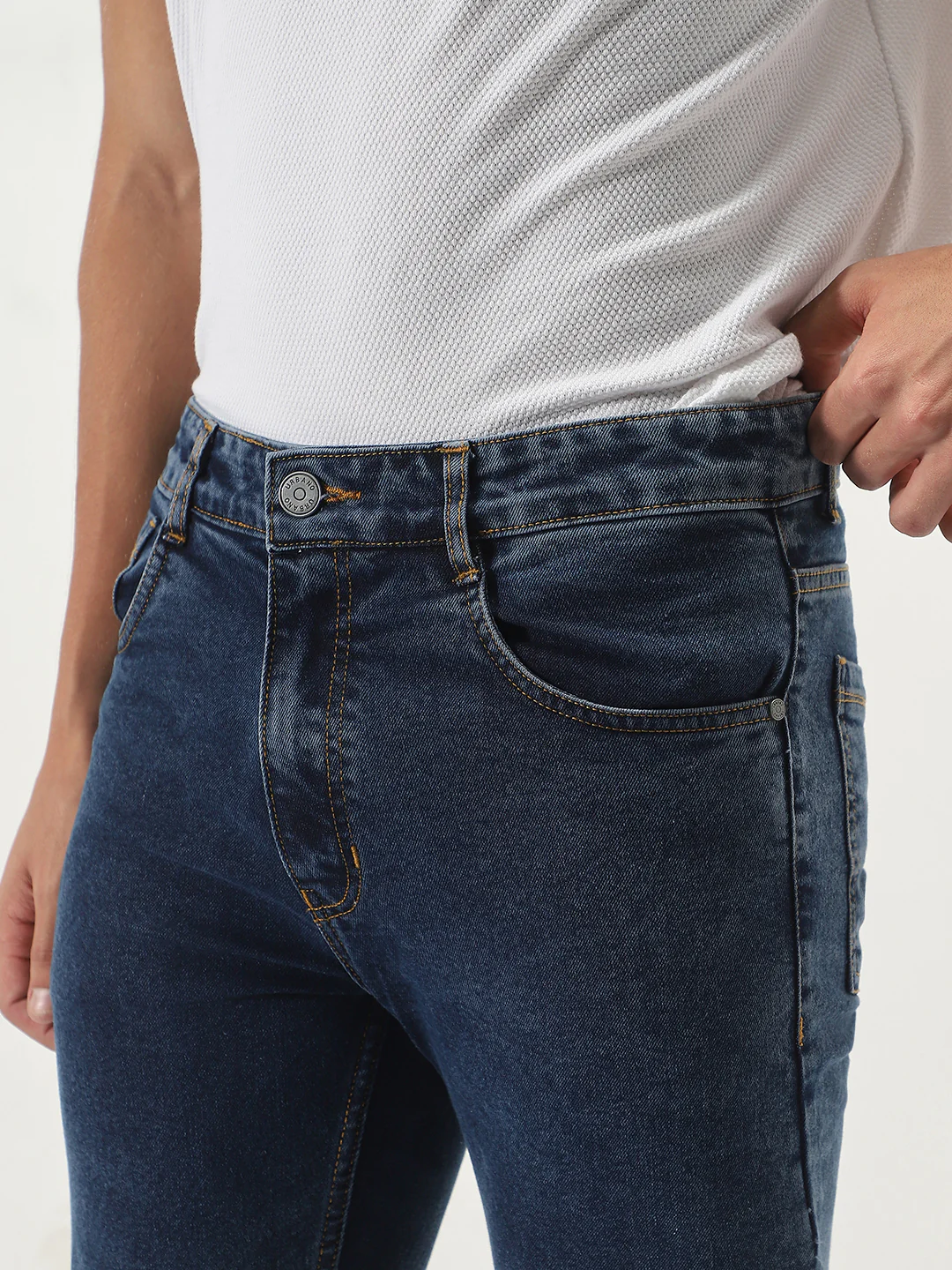 Men's Dark Blue Slim Fit Washed Denim Jeans Stretchable - Image 5