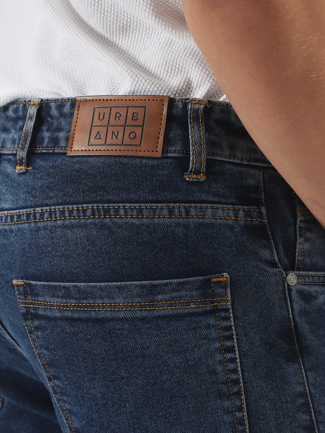 Men's Dark Blue Slim Fit Washed Denim Jeans Stretchable - Image 6