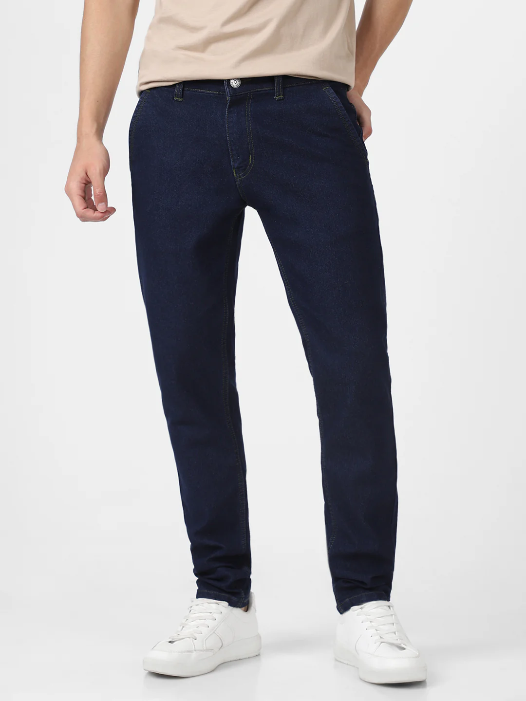 Men's Dark Blue Slim Fit Washed Jeans Stretchable - Image 2