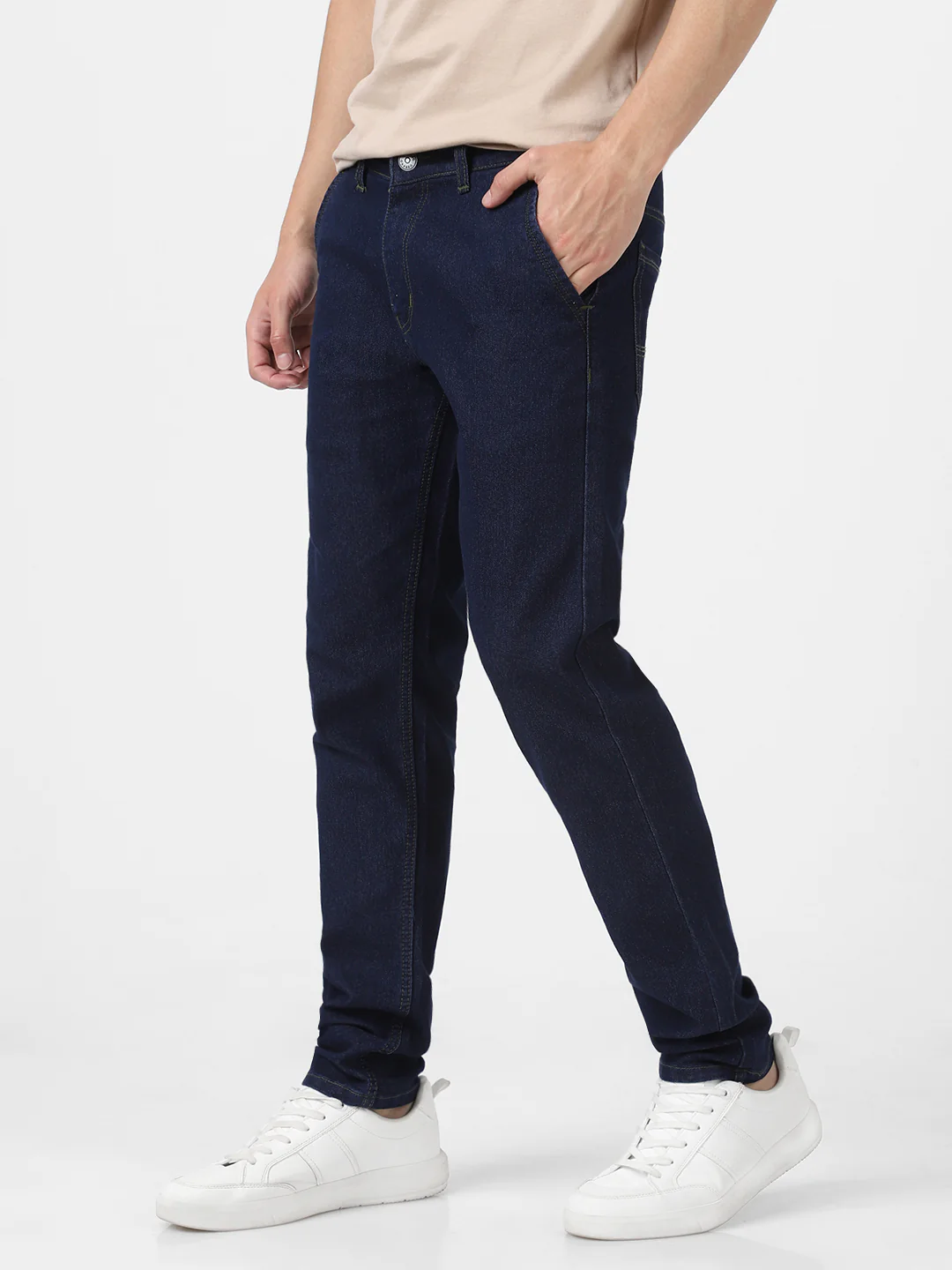 Men's Dark Blue Slim Fit Washed Jeans Stretchable - Image 3
