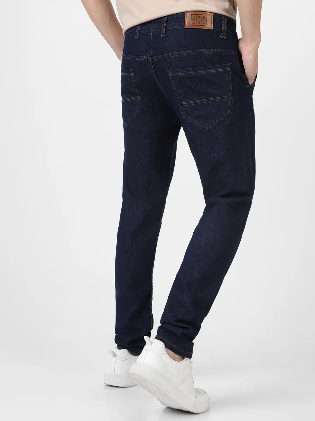 Men's Dark Blue Slim Fit Washed Jeans Stretchable - Image 4