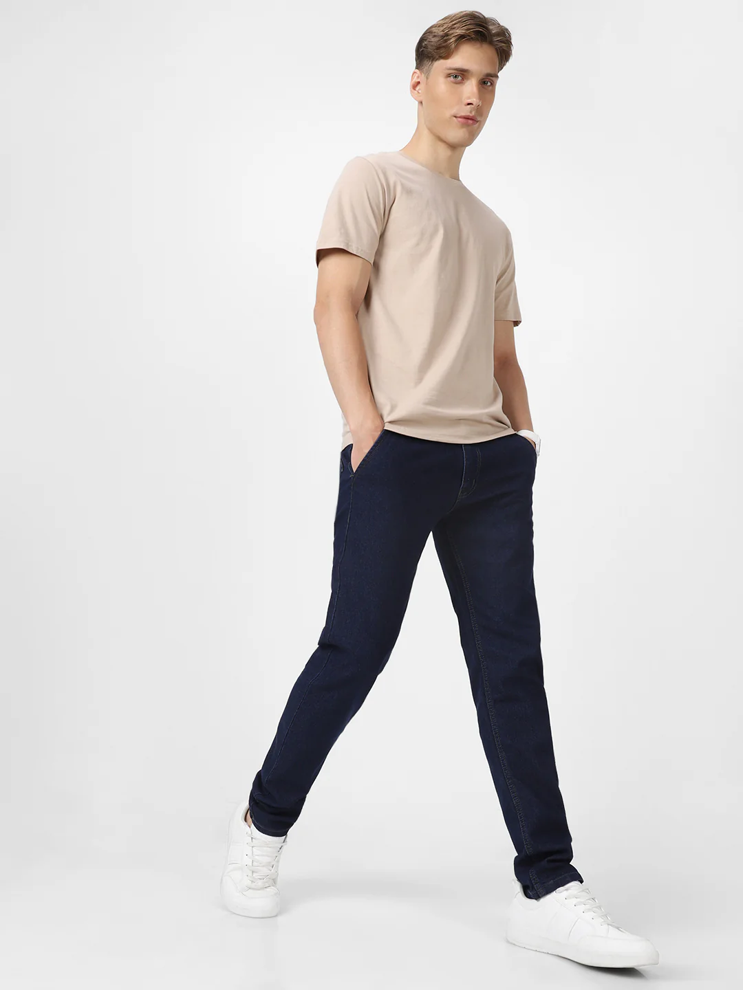 Men's Dark Blue Slim Fit Washed Jeans Stretchable - Image 5