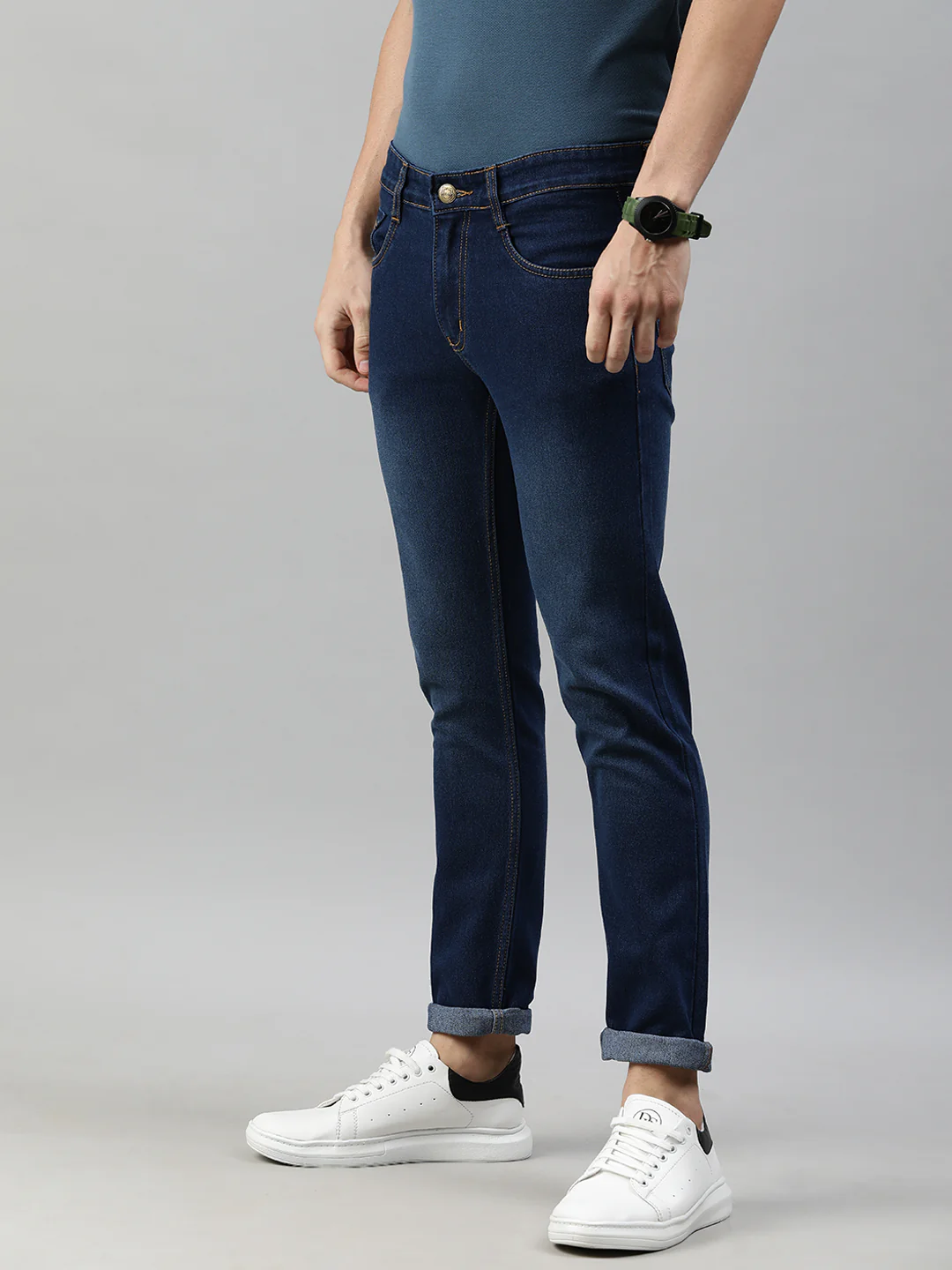 Men's Dark Blue Slim Fit Washed Jeans Stretchable - Image 2