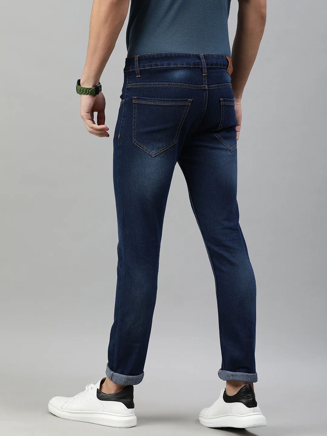 Men's Dark Blue Slim Fit Washed Jeans Stretchable - Image 3