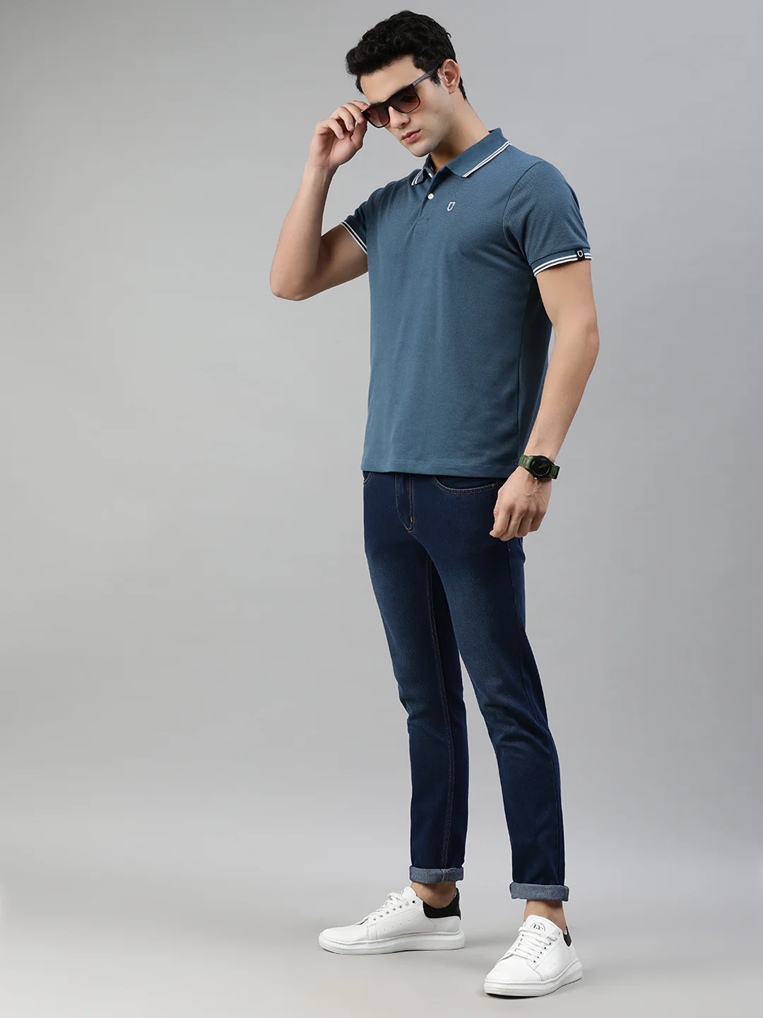 Men's Dark Blue Slim Fit Washed Jeans Stretchable - Image 4