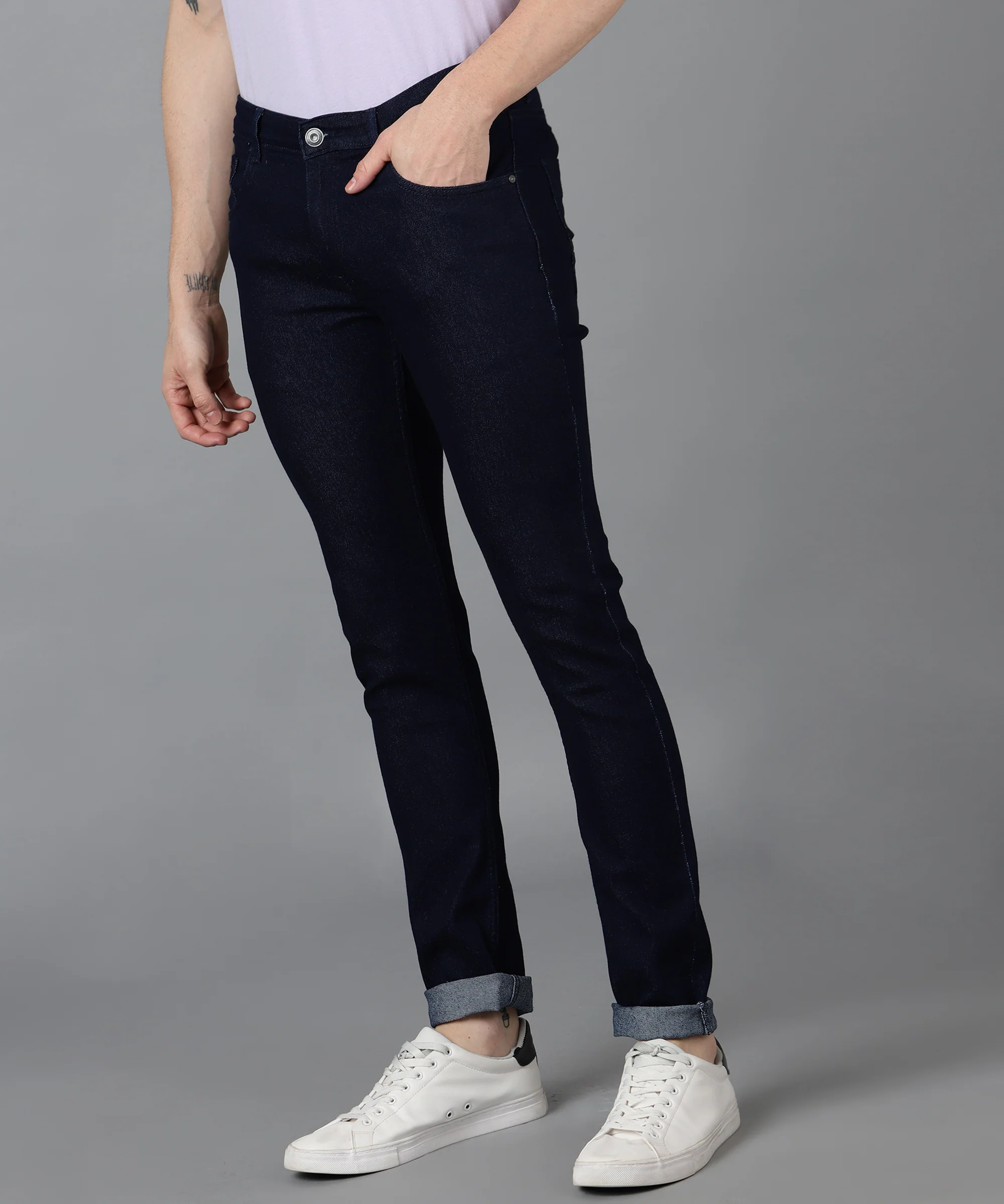 Men's Dark Blue Slim Fit Washed Jeans Stretchable - Image 2
