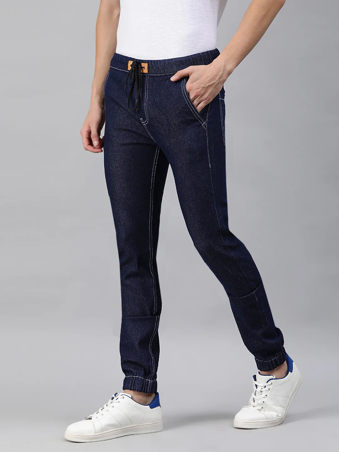 Men's Dark Blue Slim Fit Washed Jogger Jeans Stretchable - Image 2