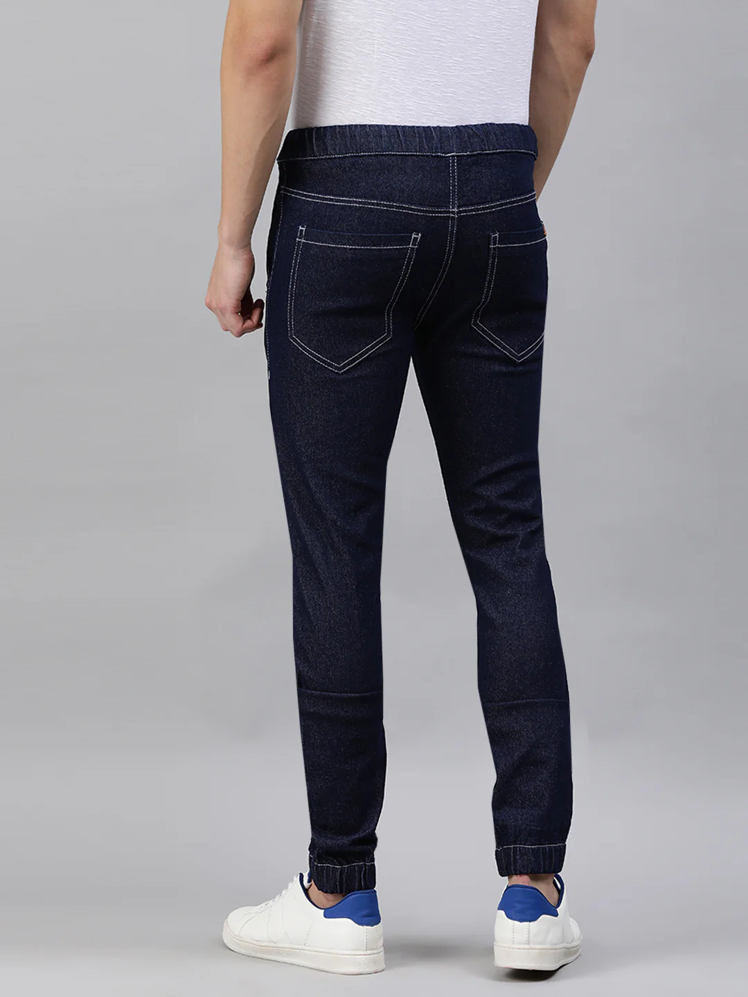 Men's Dark Blue Slim Fit Washed Jogger Jeans Stretchable - Image 3