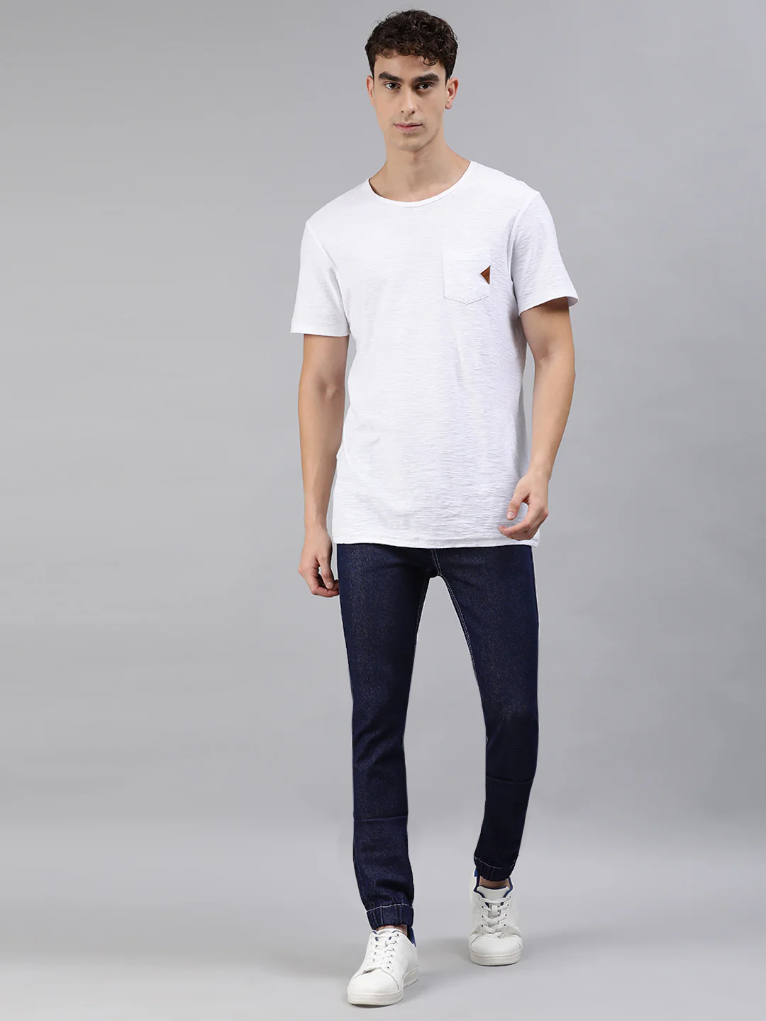 Men's Dark Blue Slim Fit Washed Jogger Jeans Stretchable - Image 4