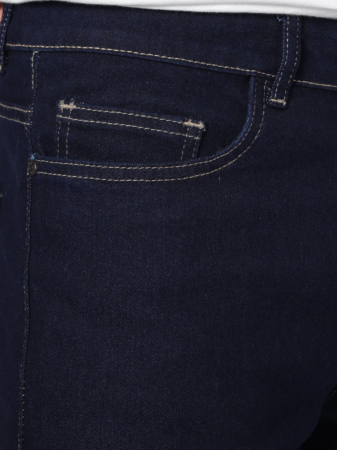 Men's Dark Blue Straight Fit Raw Washed Denim Jeans Stretchable - Image 5