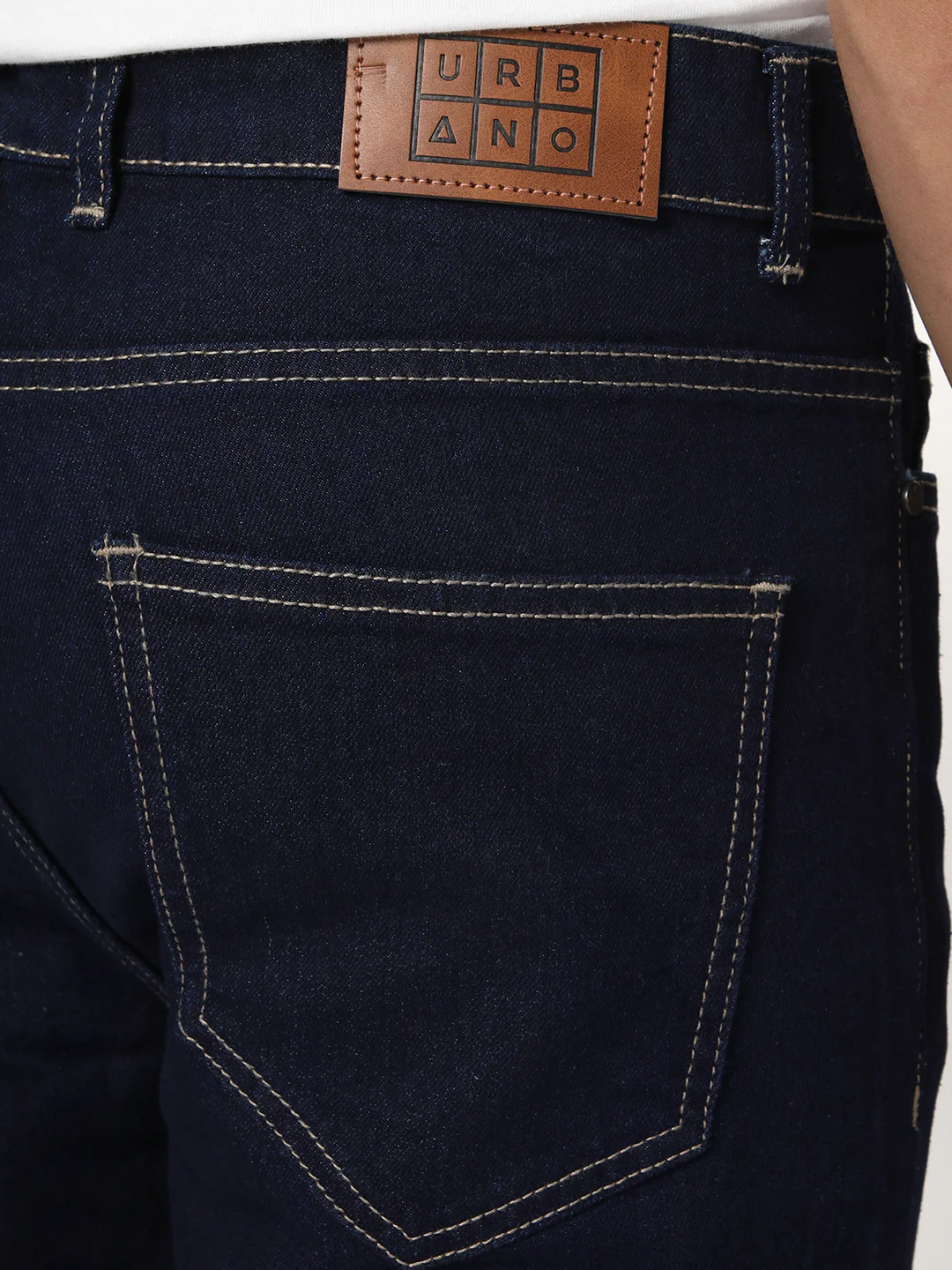 Men's Dark Blue Straight Fit Raw Washed Denim Jeans Stretchable - Image 6
