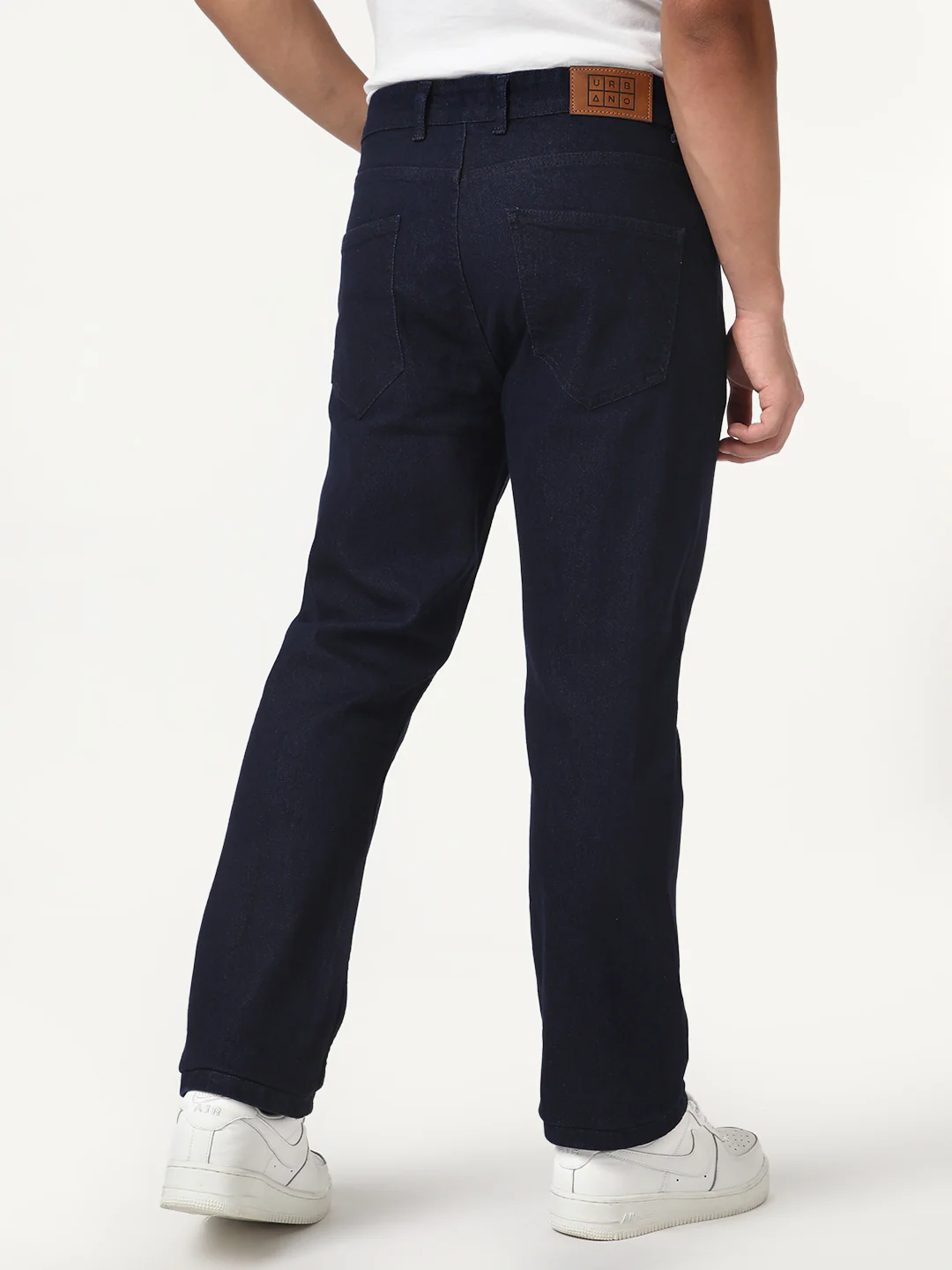 Men's Dark Blue Straight Fit Raw Washed Denim Jeans Stretchable - Image 4