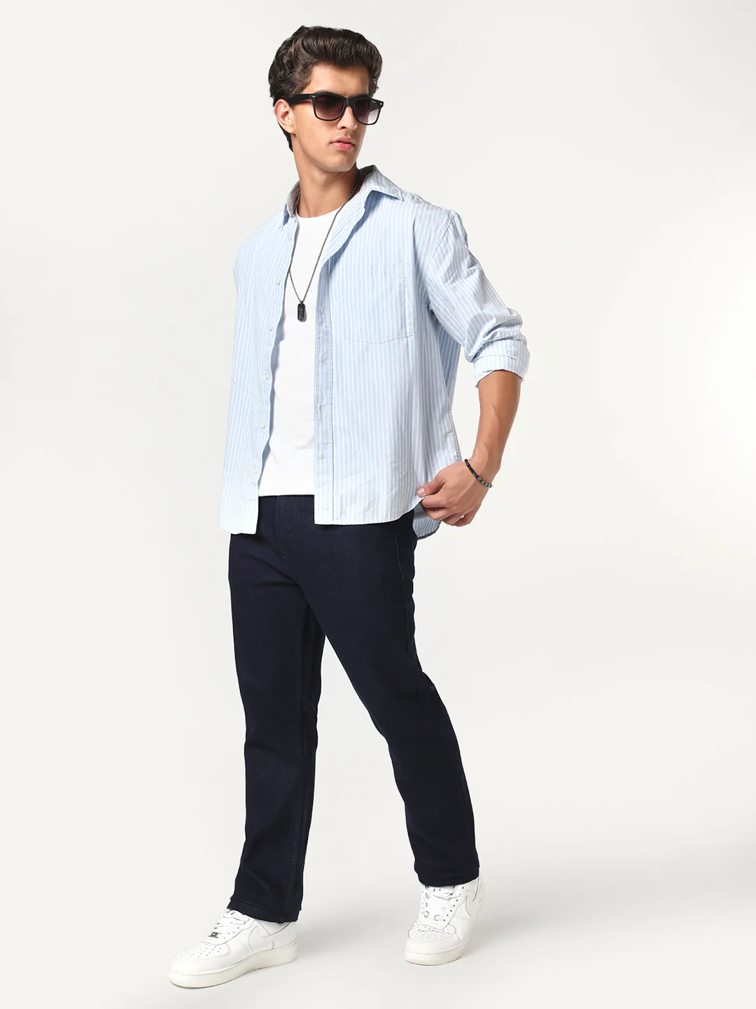 Men's Dark Blue Straight Fit Raw Washed Denim Jeans Stretchable - Image 5