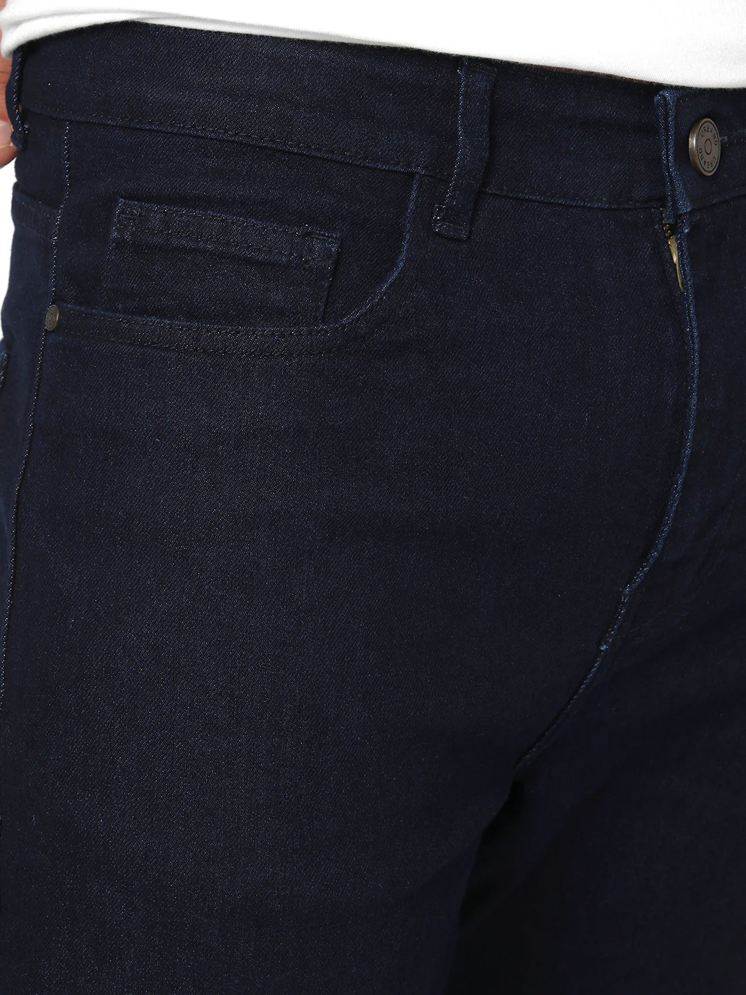 Men's Dark Blue Straight Fit Raw Washed Denim Jeans Stretchable - Image 6