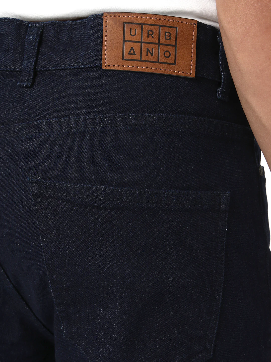 Men's Dark Blue Straight Fit Raw Washed Denim Jeans Stretchable - Image 7