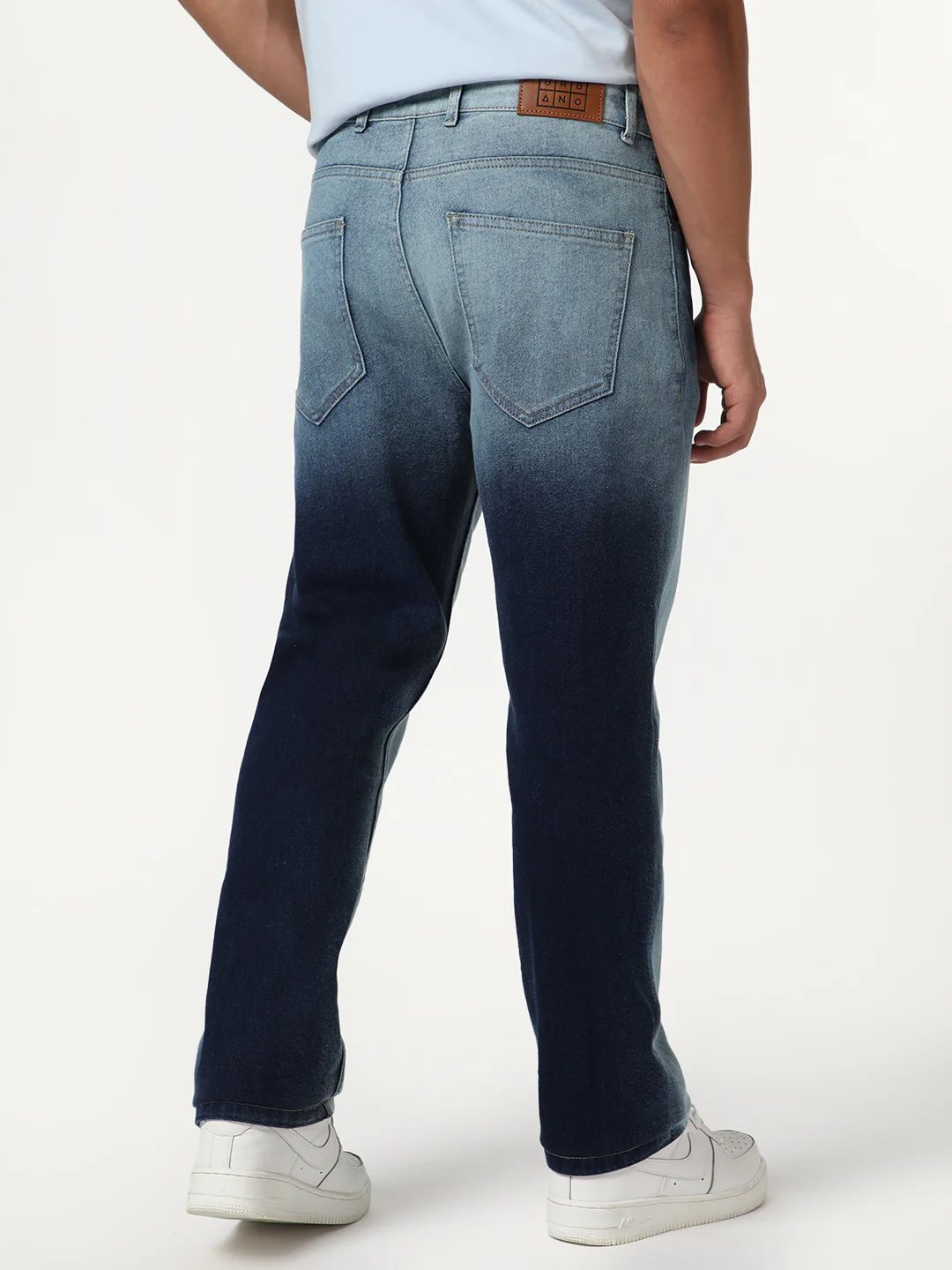 Men's Dark Blue Straight Fit Heavy Washed Faded Denim Jeans Stretchable - Image 3
