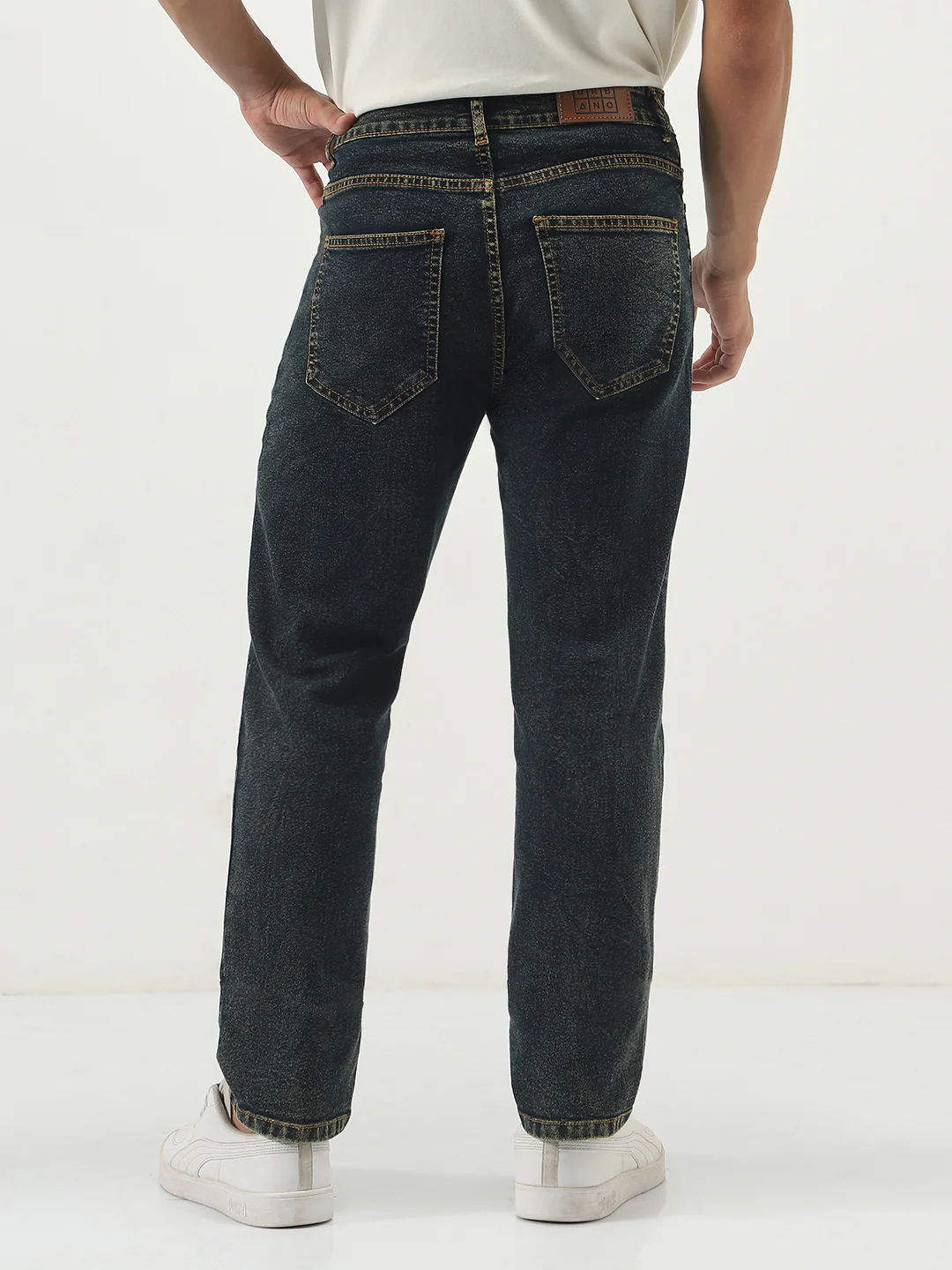 Men's Dark Blue Straight Fit Heavy Washed Jeans Stretchable - Image 3
