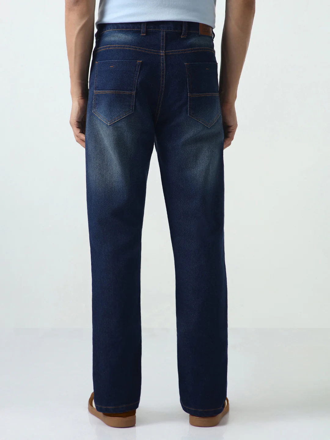 Men's Dark Blue Straight Fit Heavy Washed Jeans Stretchable - Image 3