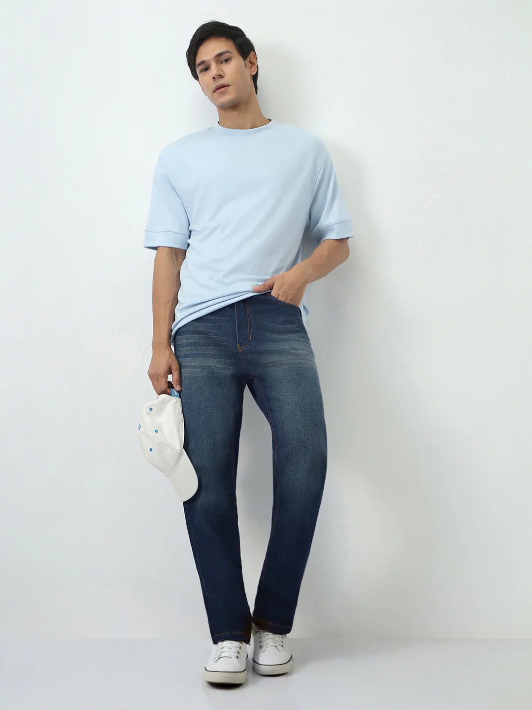 Men's Dark Blue Straight Fit Heavy Washed Jeans Stretchable - Image 4