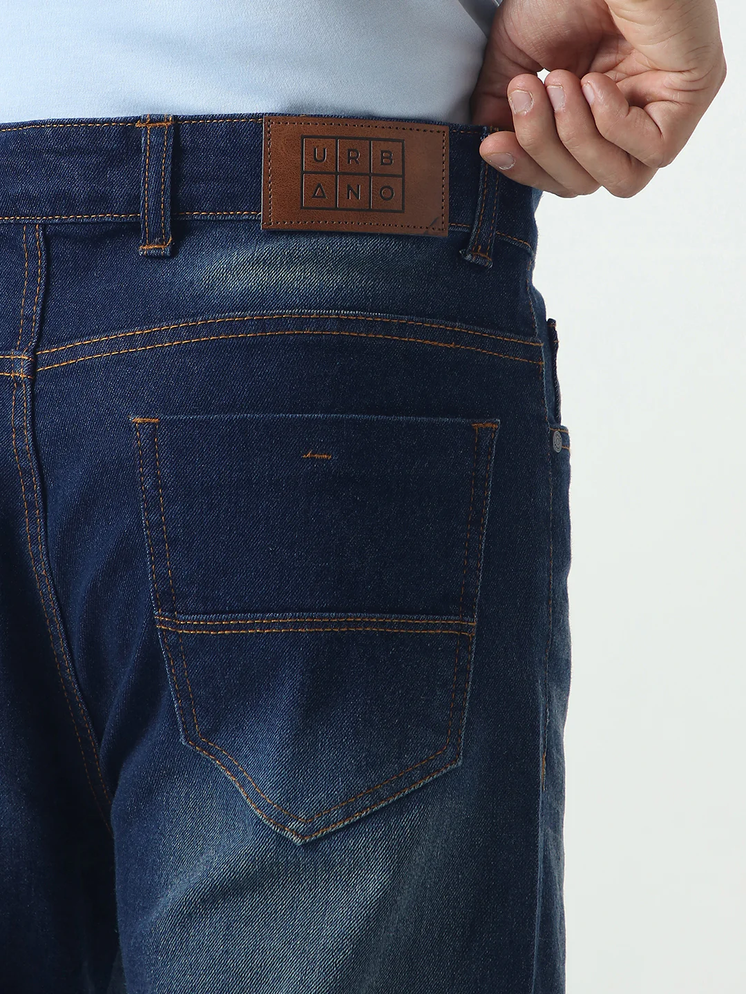 Men's Dark Blue Straight Fit Heavy Washed Jeans Stretchable - Image 5