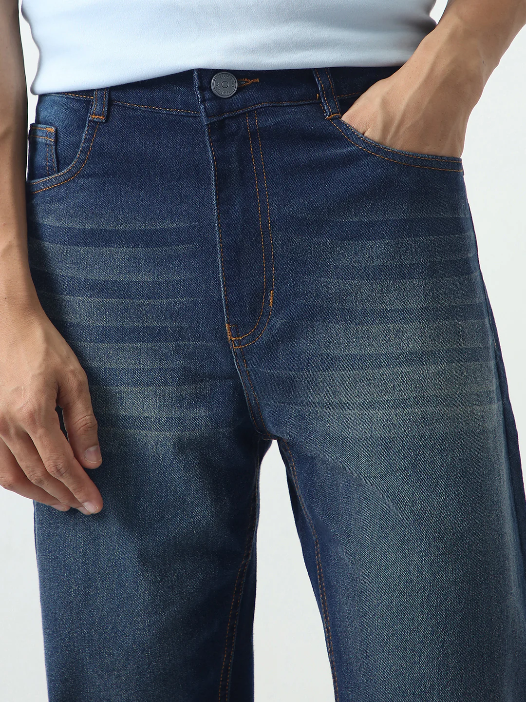 Men's Dark Blue Straight Fit Heavy Washed Jeans Stretchable - Image 6
