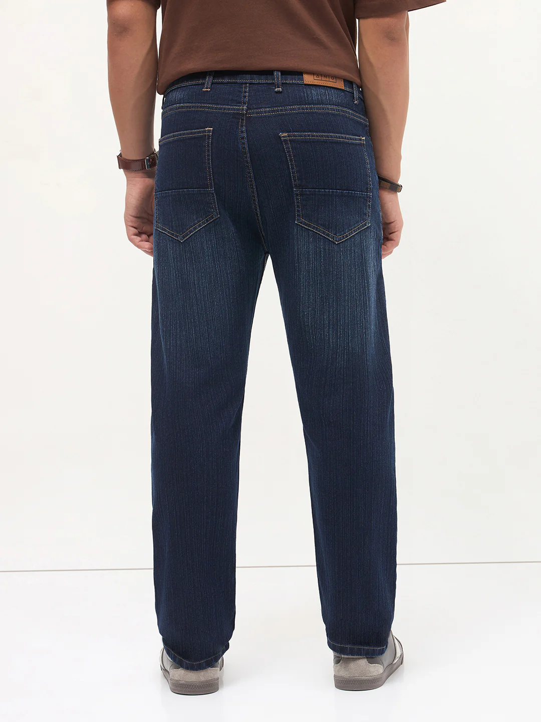 Men's Dark Blue Straight Fit Washed Denim Jeans Stretchable - Image 4