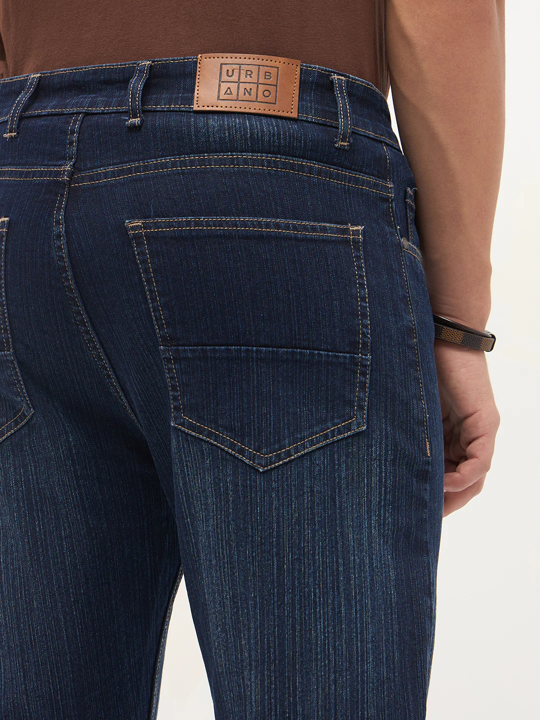 Men's Dark Blue Straight Fit Washed Denim Jeans Stretchable - Image 7