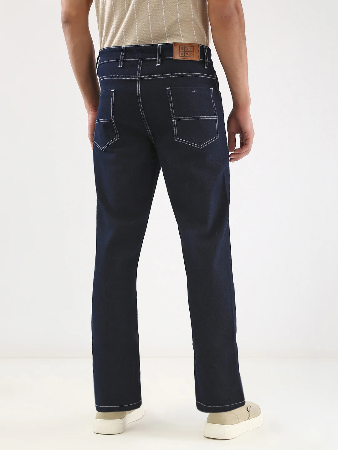 Men's Dark Blue Straight Fit Washed Jeans Stretchable - Image 4