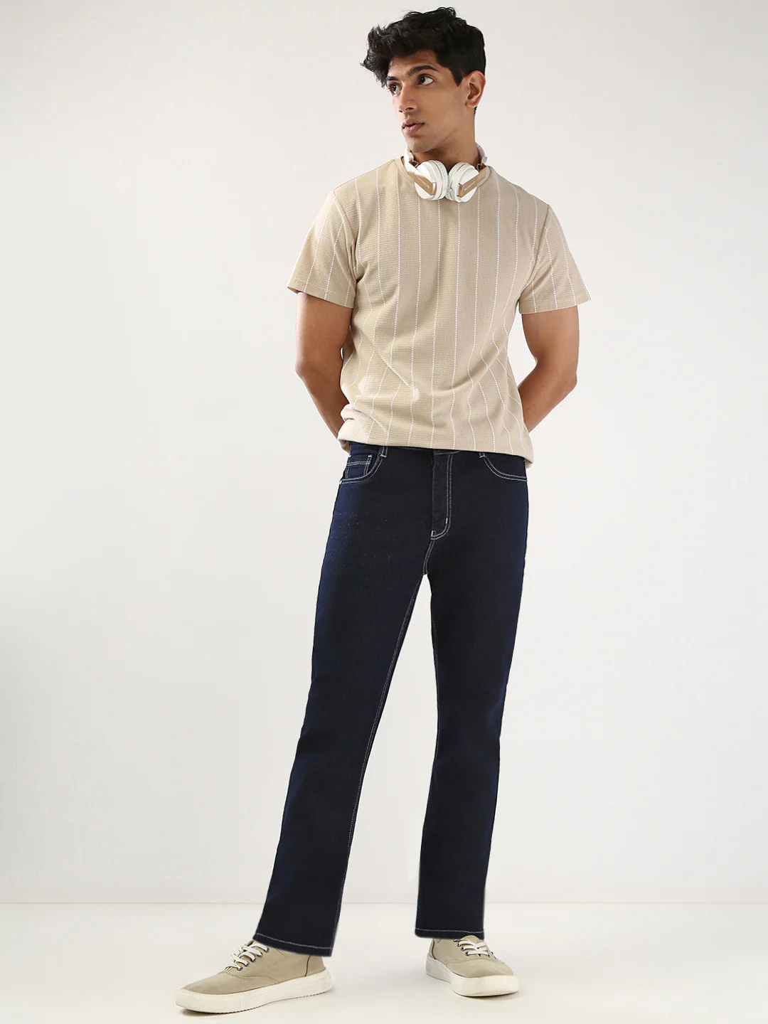 Men's Dark Blue Straight Fit Washed Jeans Stretchable - Image 5