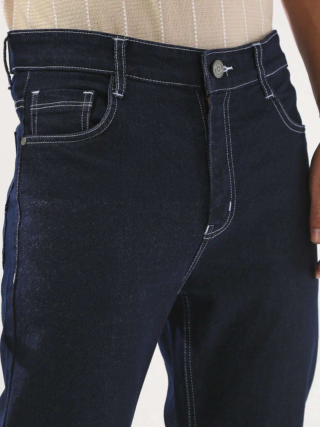 Men's Dark Blue Straight Fit Washed Jeans Stretchable - Image 6