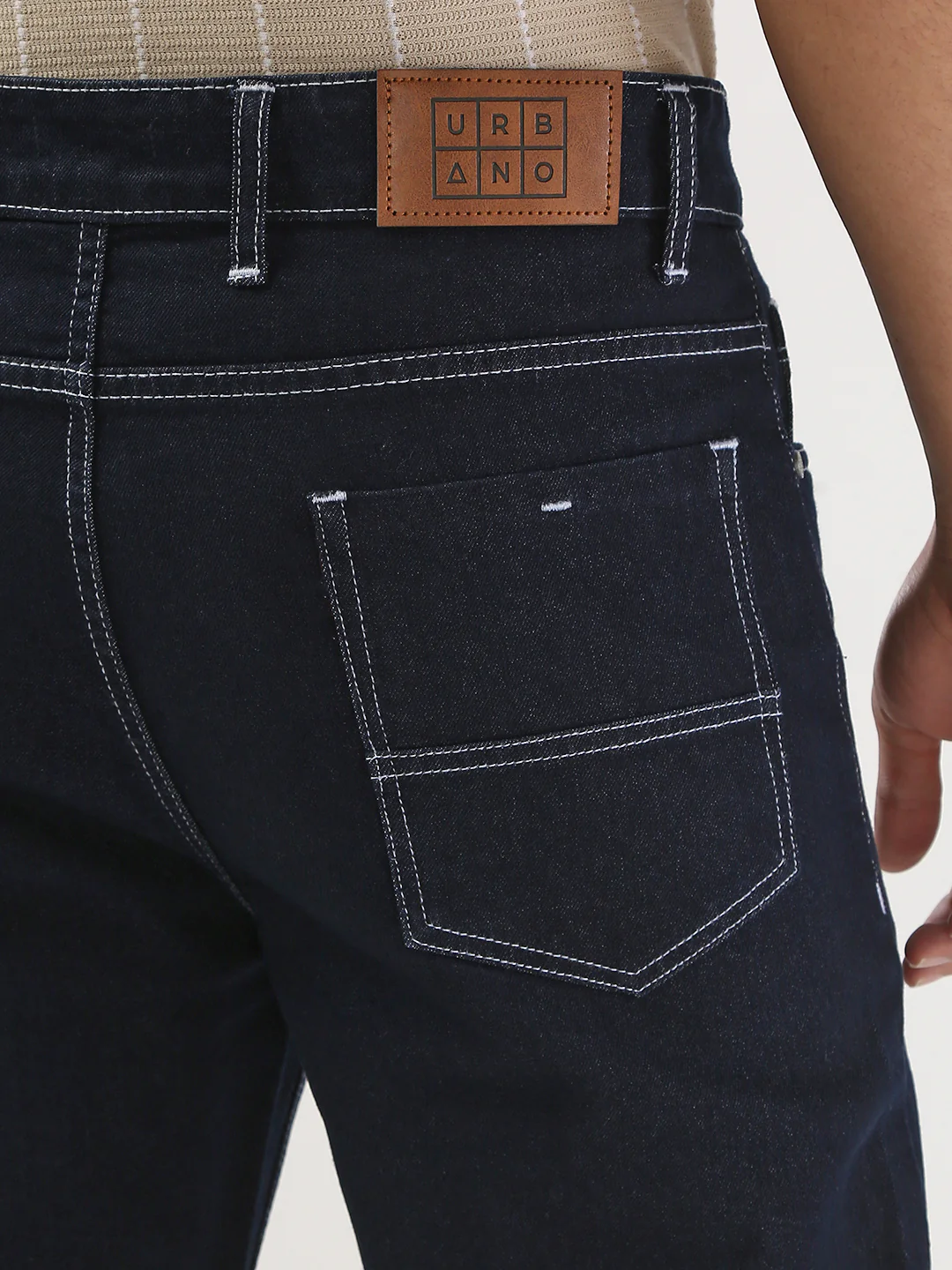 Men's Dark Blue Straight Fit Washed Jeans Stretchable - Image 7