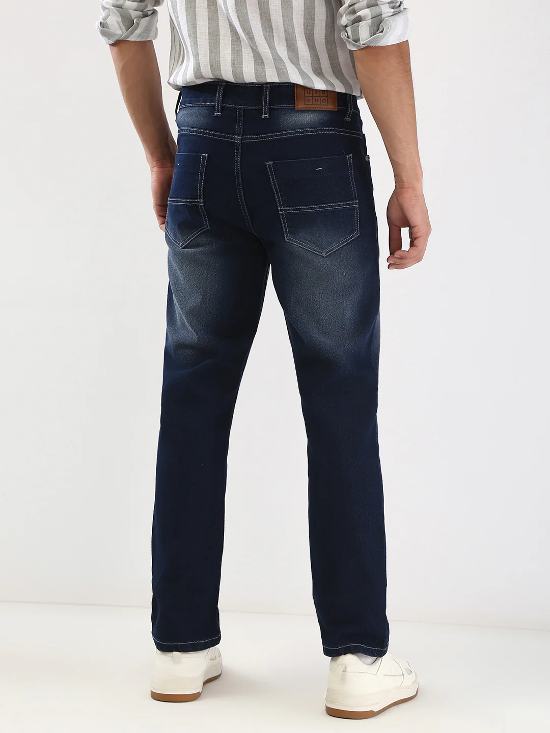 Men's Dark Blue Straight Fit Washed Jeans Stretchable - Image 4