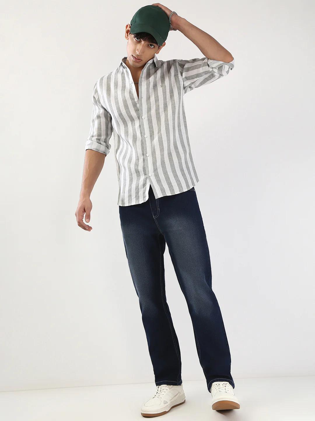 Men's Dark Blue Straight Fit Washed Jeans Stretchable - Image 5