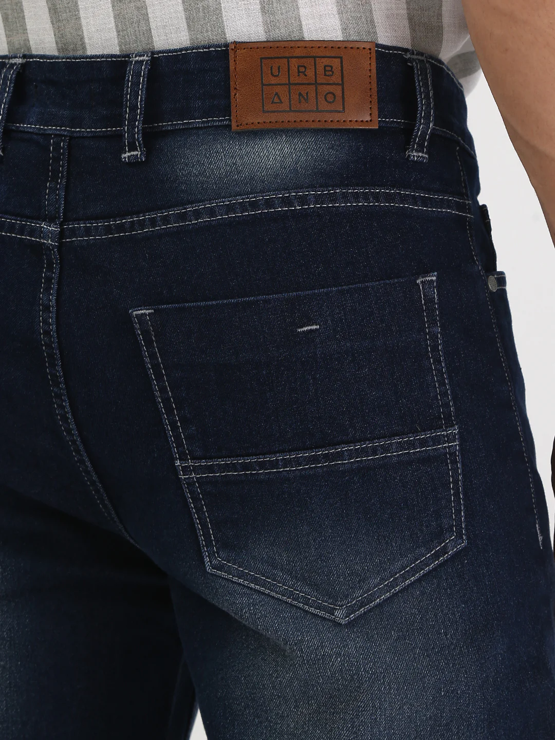 Men's Dark Blue Straight Fit Washed Jeans Stretchable - Image 7