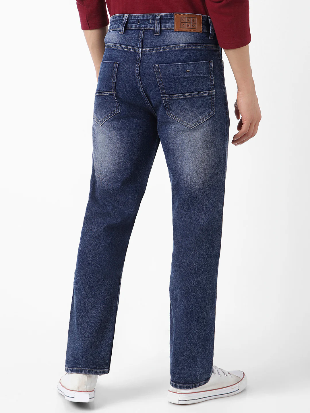 Men's Dark Blue Straight Fit Washed Jeans Stretchable - Image 3