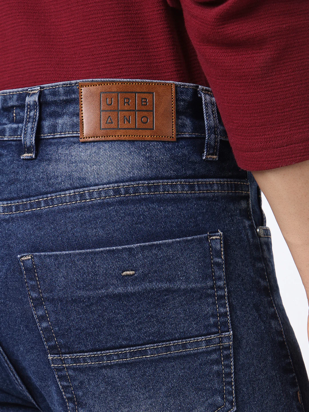 Men's Dark Blue Straight Fit Washed Jeans Stretchable - Image 6