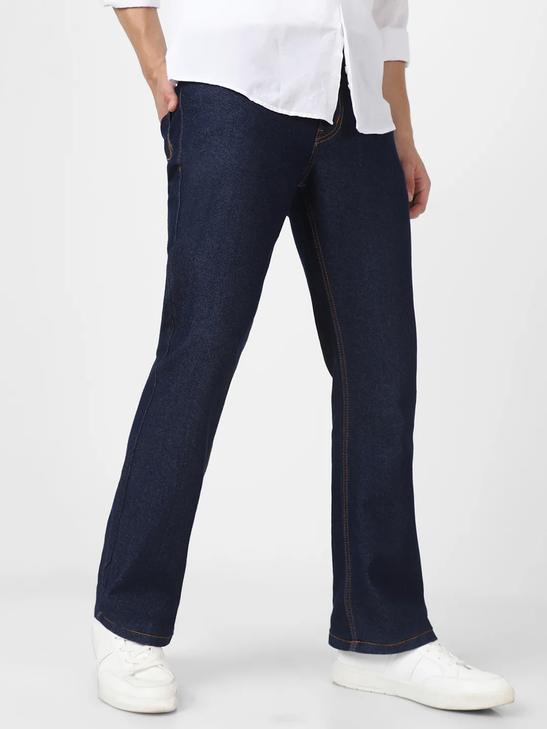 Men's Dark Blue Washed Bootcut Jeans Stretchable - Image 2